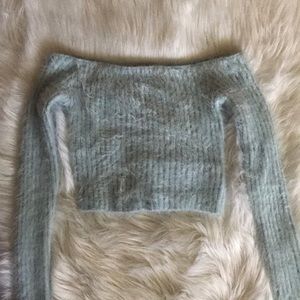 Baby Blue Fuzzy Crop Shirt
